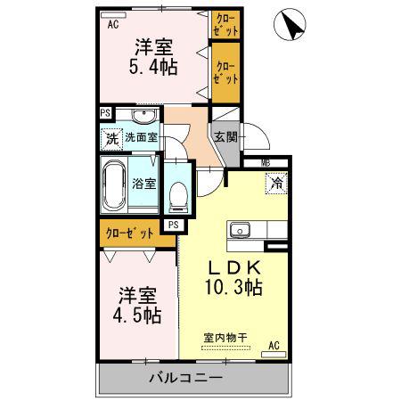 サニーヒルズ(2LDK/2階)の間取り写真