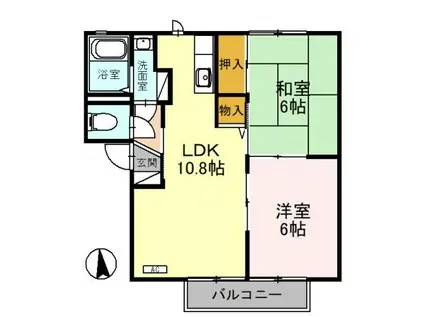 ディアス諸江 B棟(2LDK/1階)の間取り写真