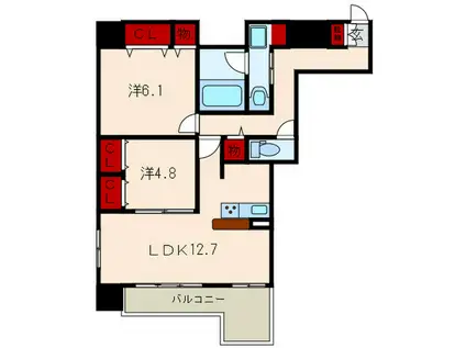 エルイソベ三宮(2LDK/6階)の間取り写真