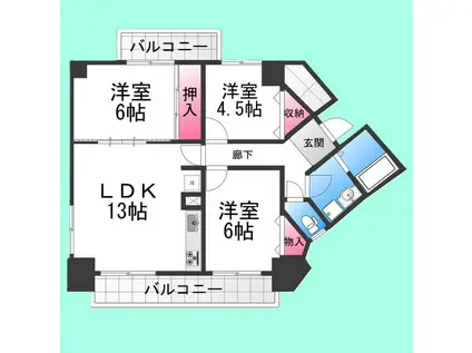 グランブルー宿屋町(3LDK/6階)の間取り写真