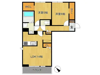 レジデンス大府駅サウス(2LDK/1階)の間取り写真