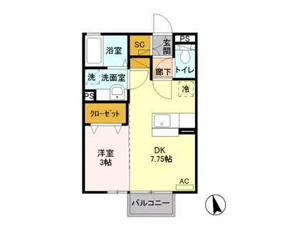 ピーノ・タチバナ(1DK/2階)の間取り写真