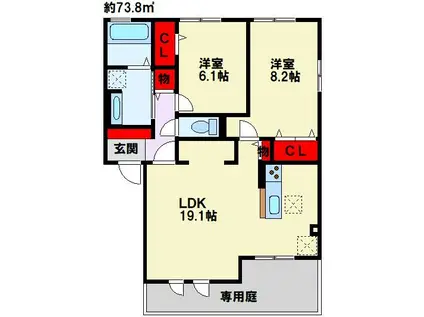 カスケード(2LDK/1階)の間取り写真