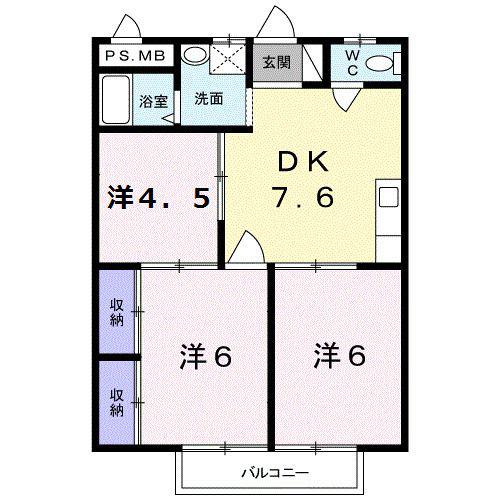シティハイツ日野陵(3DK/2階)の間取り写真