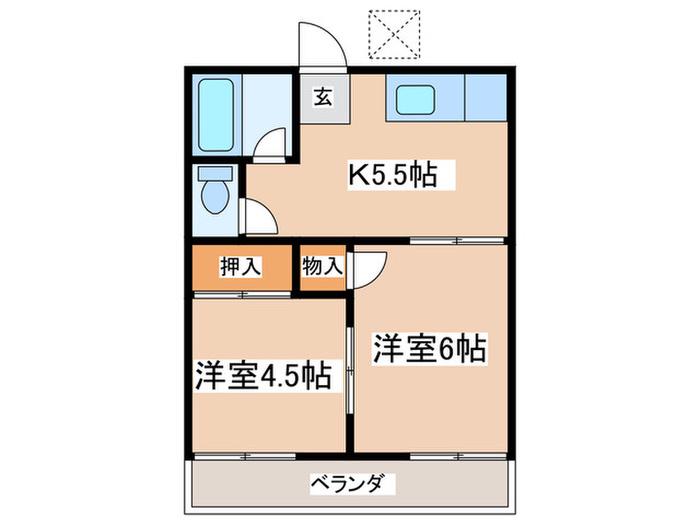 松ヶ丘ハイツ(2K/2階)の間取り写真