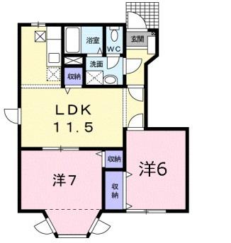 プラティーヌK C棟(2LDK/1階)の間取り写真