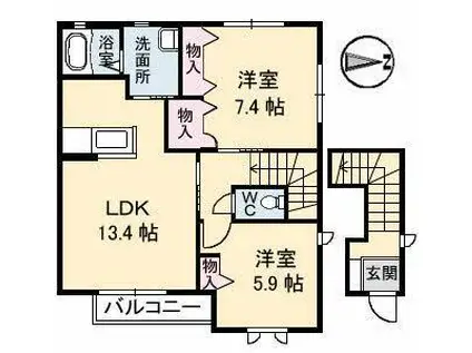 クィーンズコート I棟(2LDK/2階)の間取り写真