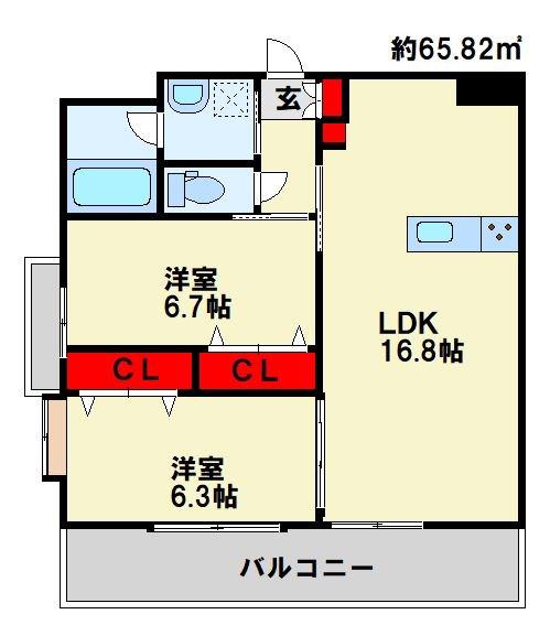 フェルト1021(2LDK/6階)の間取り写真