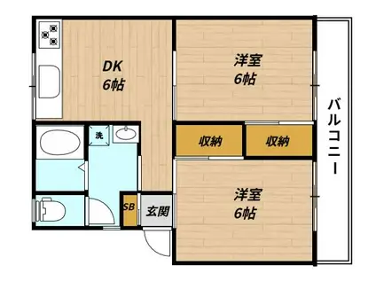 シティーコートA棟(2DK/1階)の間取り写真