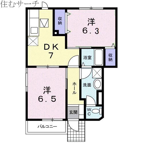 プチメゾン(2DK/1階)の間取り写真