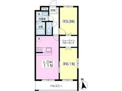 アンソレイユルーナ宮下(2LDK/2階)の間取り写真