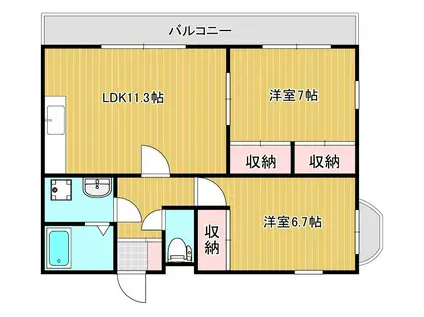 ドミール・21(2LDK/2階)の間取り写真