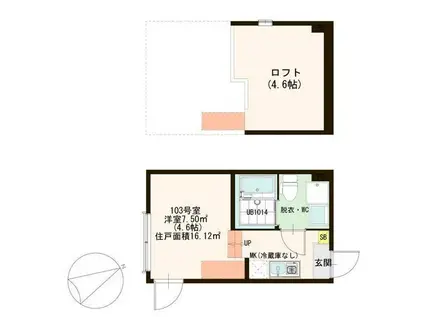 ハーモニーテラス新河岸(ワンルーム/1階)の間取り写真