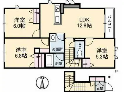 シャーメゾンガーデンズ平田(3LDK/2階)の間取り写真