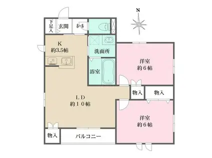 ソラリア一番町(2LDK/2階)の間取り写真