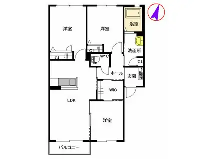 ウエストヒルズ A棟(3LDK/2階)の間取り写真