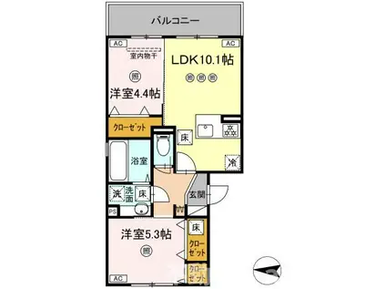 アクアフェリーチェ B棟(2LDK/1階)の間取り写真
