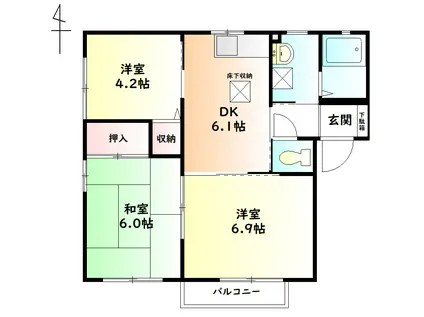 シティライフ小池B棟(3DK/1階)の間取り写真