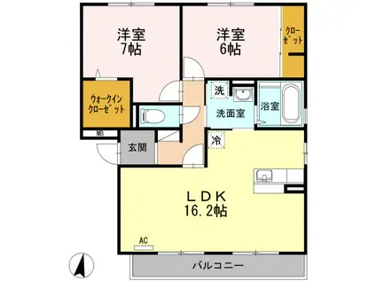 セジュール・リリー C(2LDK/2階)の間取り写真