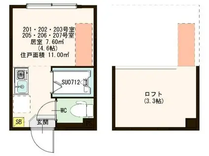 ハーモニーテラス江原町II(ワンルーム/2階)の間取り写真