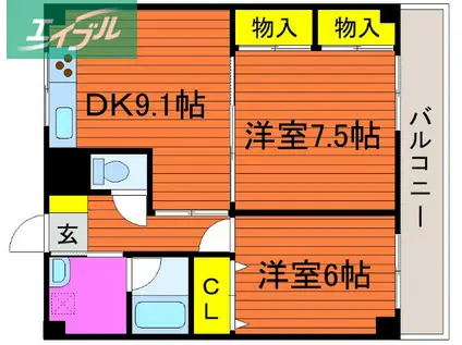 パレスマリソル(2DK/4階)の間取り写真