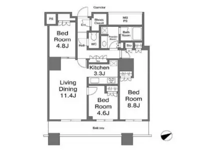 ザ・パークハウス西新宿タワー60(3LDK/18階)の間取り写真