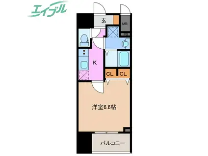 S-RESIDENCE四日市駅前COULEUR(1K/15階)の間取り写真