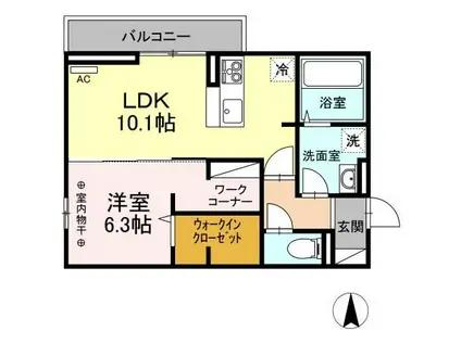 ナーブ屋島B棟(1LDK/2階)の間取り写真