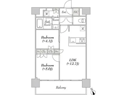 ウエリスアーバン水天宮前(2LDK/12階)の間取り写真