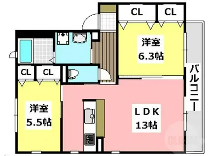 MAPLE PLACE(2LDK/2階)の間取り写真