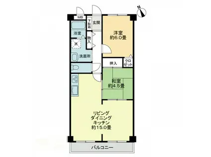 フィネス香西(2LDK/2階)の間取り写真