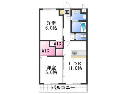 ハピネス紀和(2LDK/3階)の間取り写真