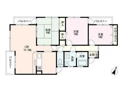 富雄サンパレスI号館(3LDK/3階)の間取り写真