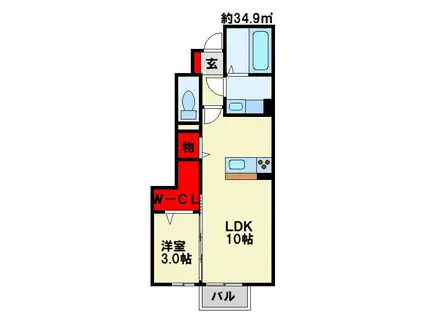 D-ROOM葛原(1LDK/1階)の間取り写真