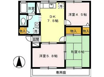 ミル・フルールC棟(3DK/1階)の間取り写真