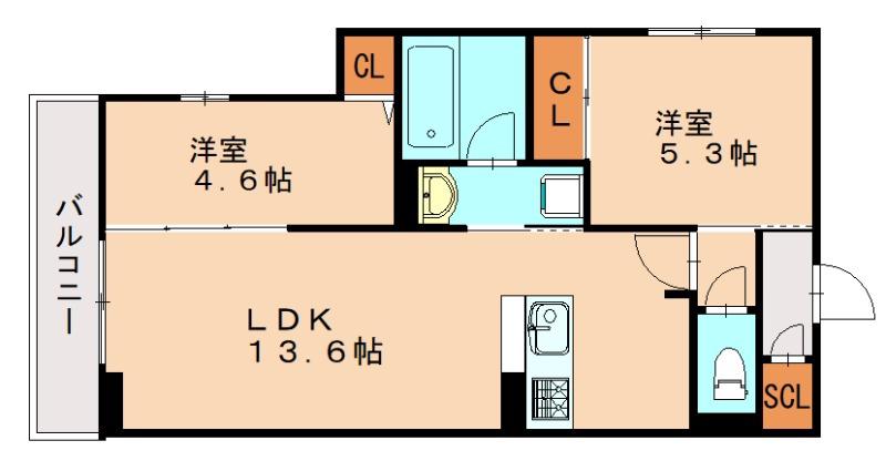 D-ROOM伊賀駅東(2LDK/2階)の間取り写真
