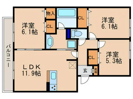 グランフェリス(3LDK/1階)の間取り写真