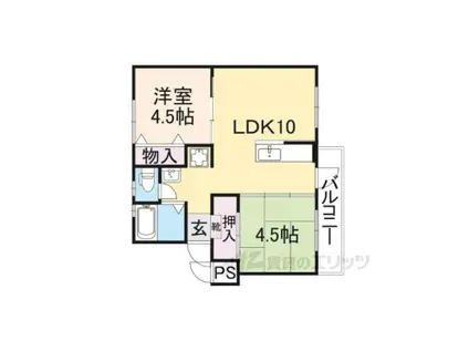 阪急京都線 洛西口駅 徒歩21分 5階建 築57年(2LDK/4階)の間取り写真