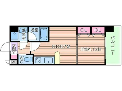 CHOEI65プレジオ中津(1DK/5階)の間取り写真
