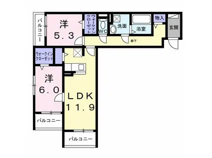 山城町4丁目アパート(2LDK/3階)の間取り写真