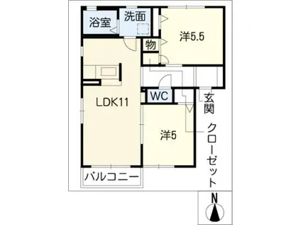 ウインザーコートB棟(2LDK/2階)の間取り写真