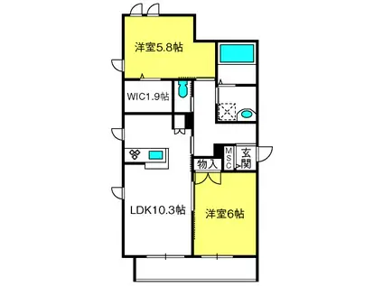 領家ヒルサイドコート(2LDK/2階)の間取り写真