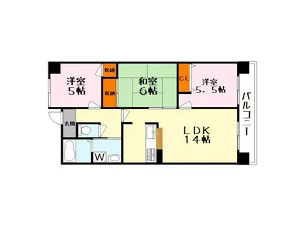 サンロイヤル栗東(3LDK/9階)の間取り写真