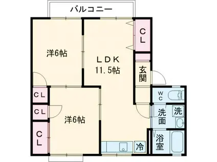 シャトルSK(2LDK/2階)の間取り写真