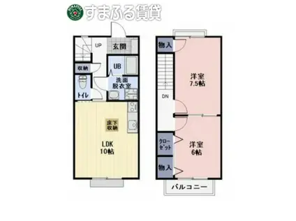 カーサ陽だまり(2LDK/1階)の間取り写真