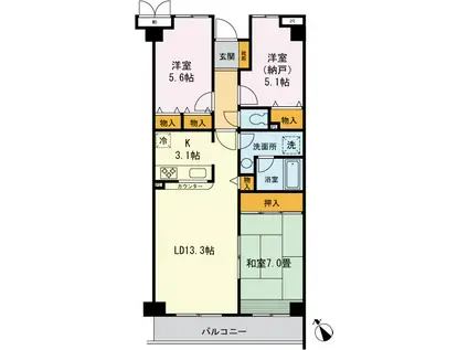 グレース柴又(3LDK/5階)の間取り写真