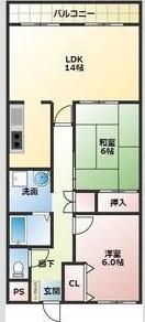 フェリース樟葉(2LDK/3階)の間取り写真