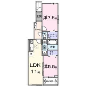 ボヌール イコウ(2LDK/1階)の間取り写真