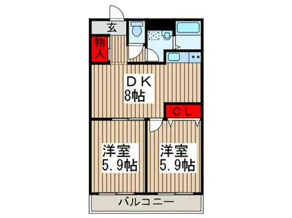 クレスト(2DK/1階)の間取り写真