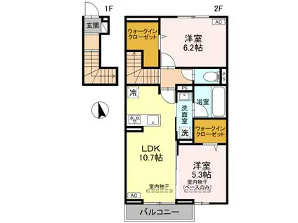 エミグランドD(2LDK/2階)の間取り写真